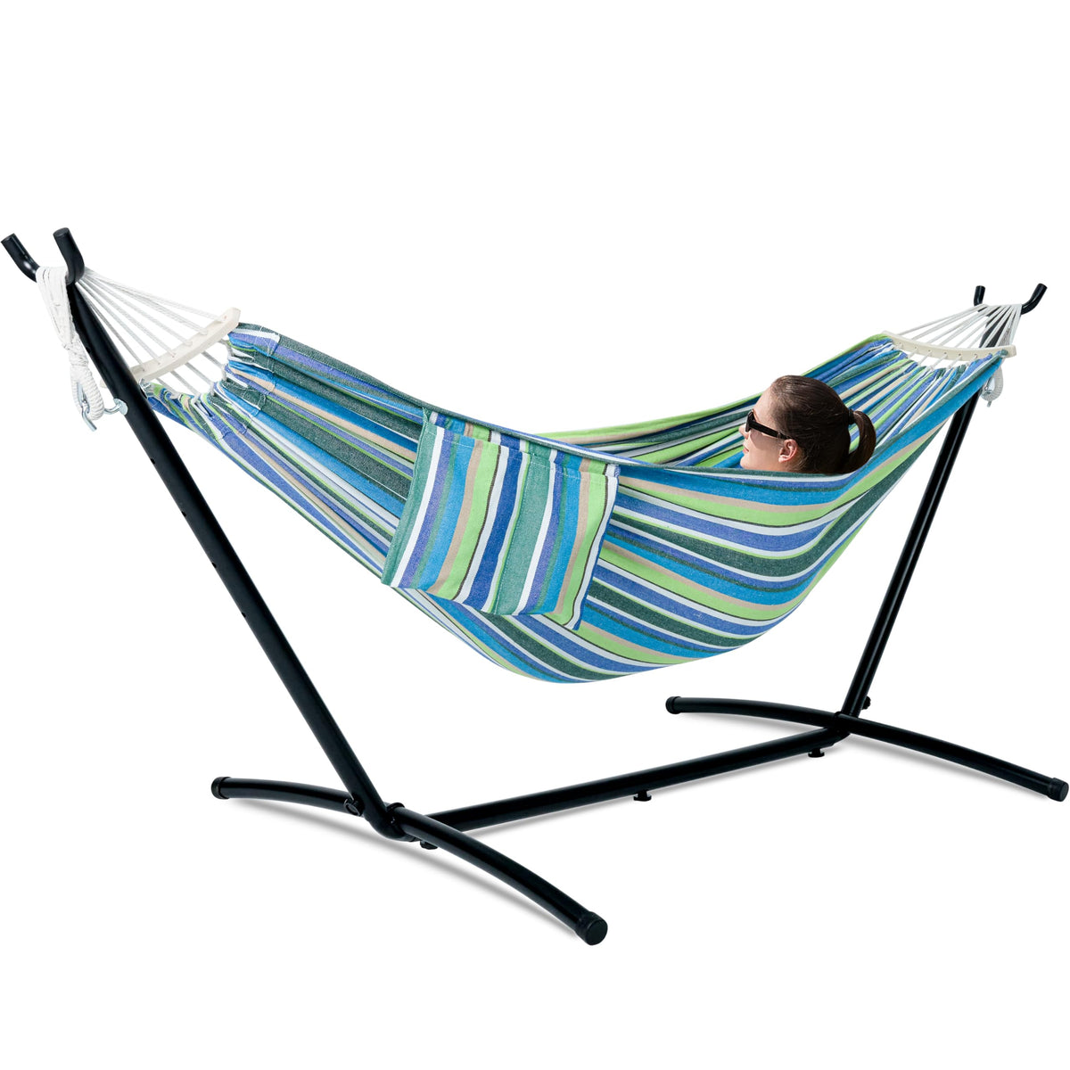 GAFETE Double Hammocks with Stand for Outside, Max 600lbs, (Classic Red)