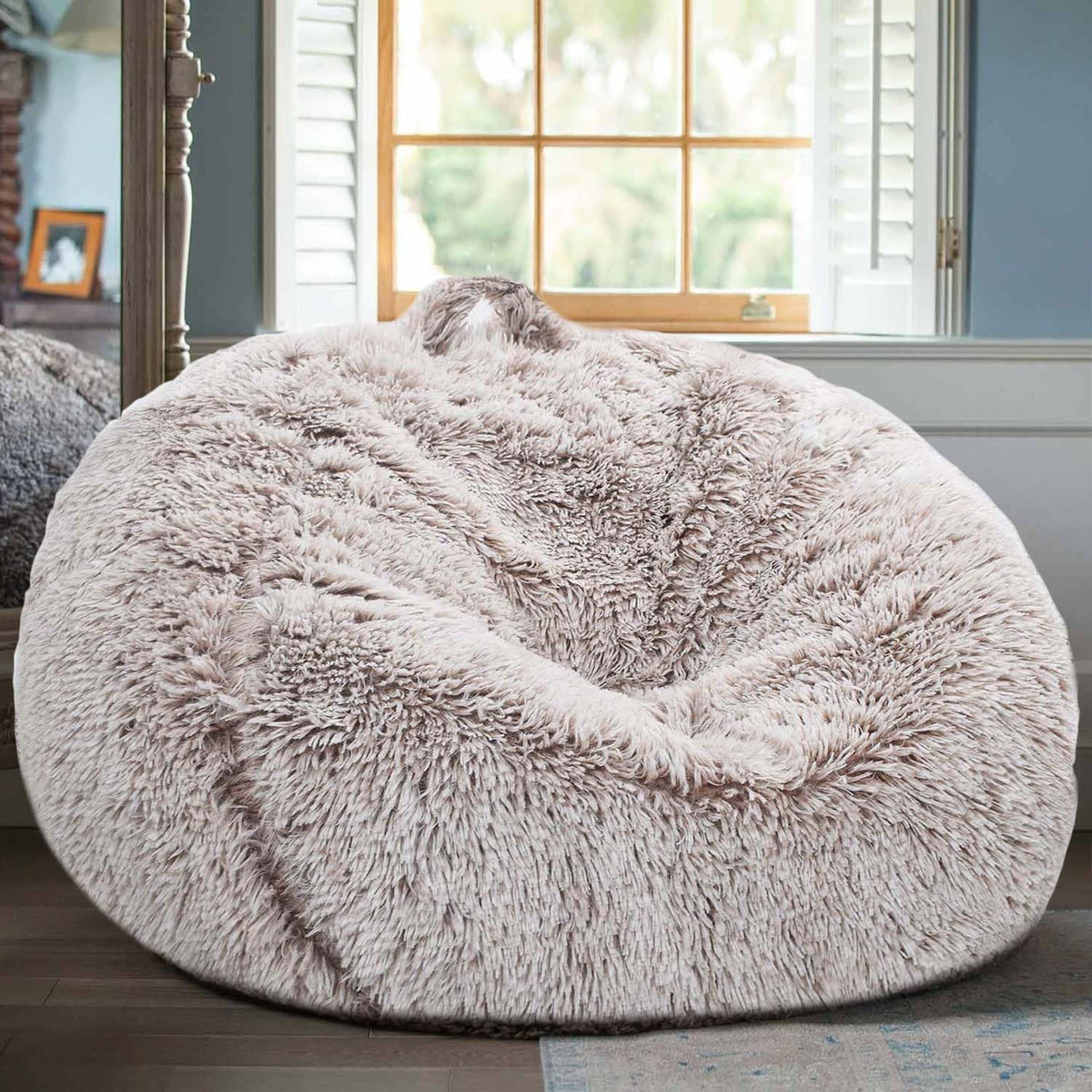 Fluffy Stuffed Animal Storage Bean Bag Chair Cover (No Filler), Faux Fur Comfy Bean Bag Cover for Organizing Plush Toys or Textile, for Adults Teens Kids Girls, Lavender