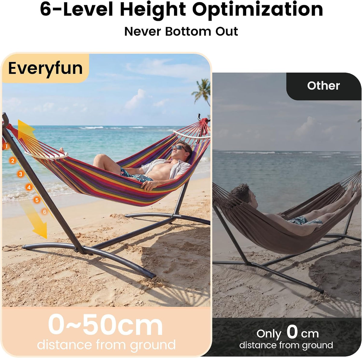 Everyfun Double Hammock with Stand for 2 Person, 600 lb Capacity, Rainbow