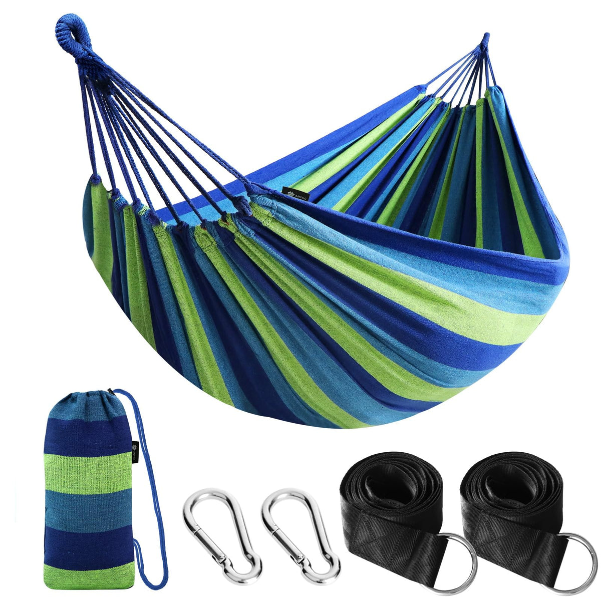 ANYOO Cotton Camping Hammock Portable with Tree Straps Holds 660lbs