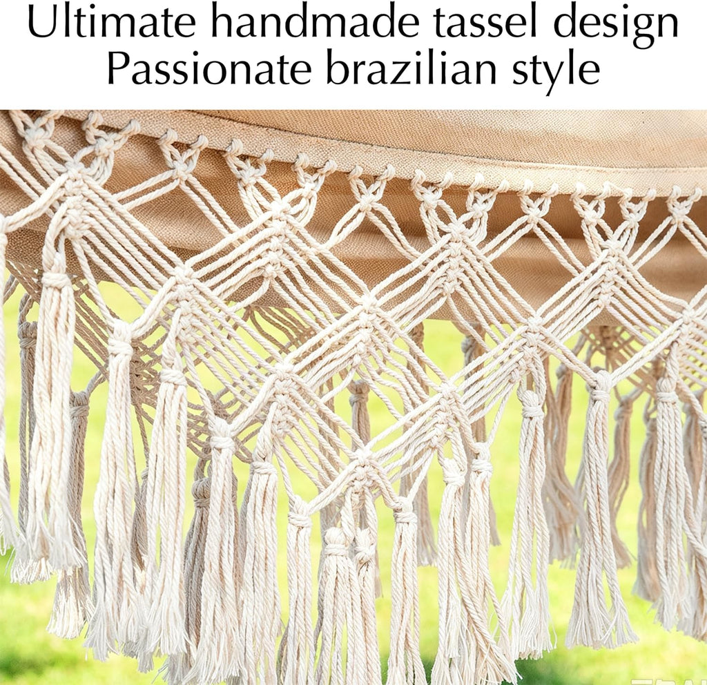 PNAEUT Handmade Tassel Hammock for Outside, 2 Person Tree Hammock for Stand