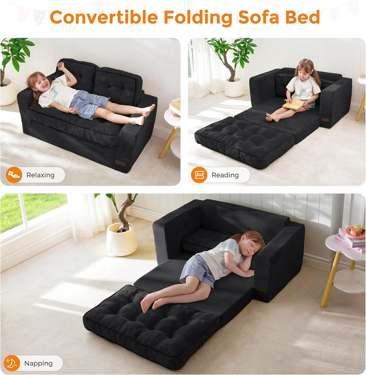 MAXYOYO Convertible Sofa Bed for Boys and Girls, Floor Kids Bean Bag Chair