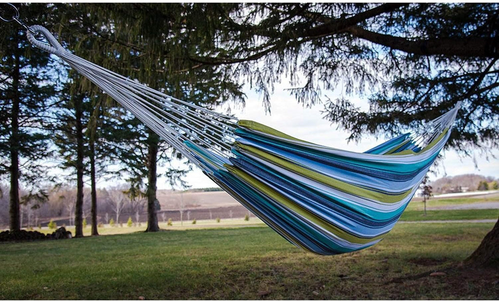 Vivere Brazilian Style Double Outdoor Cotton Hammock with Carry Bag, Cayo Reef