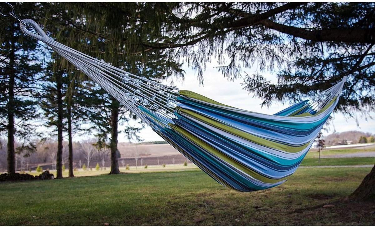 Vivere Brazilian Style Double Outdoor Cotton Hammock with Carry Bag, Cayo Reef