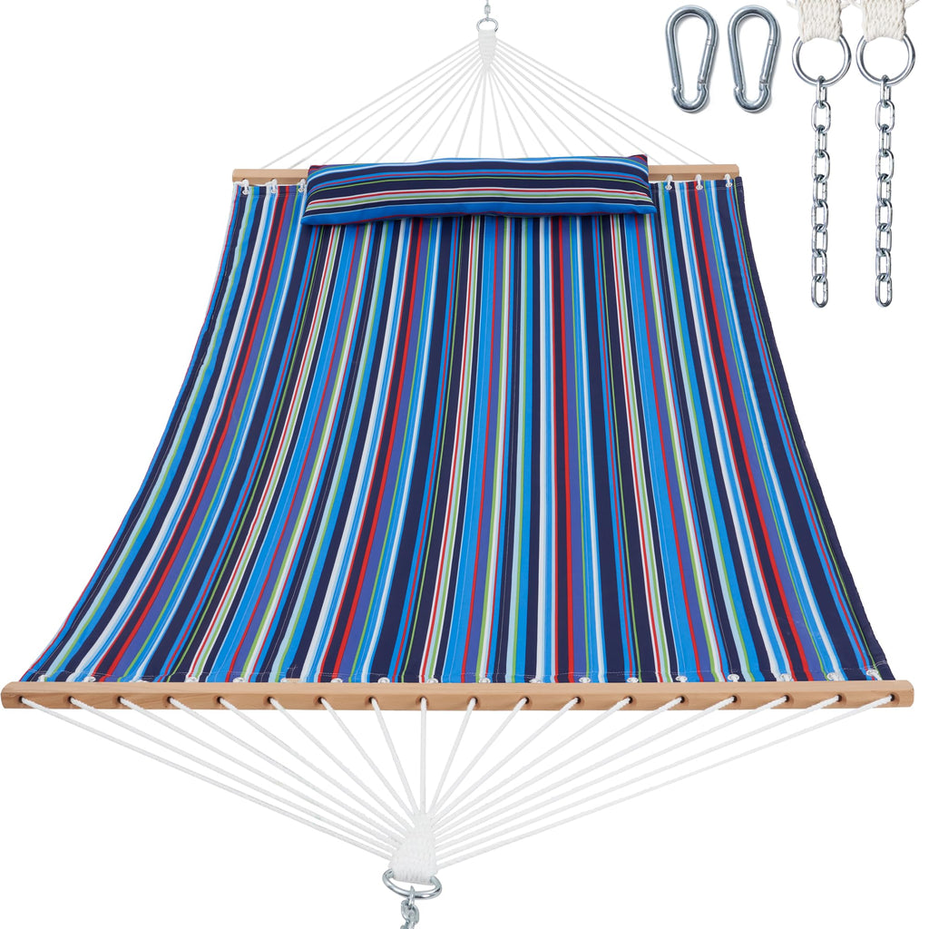 GAFETE 12ft 2 Person Hammock for Outside with Hardwood Spreader Bar
