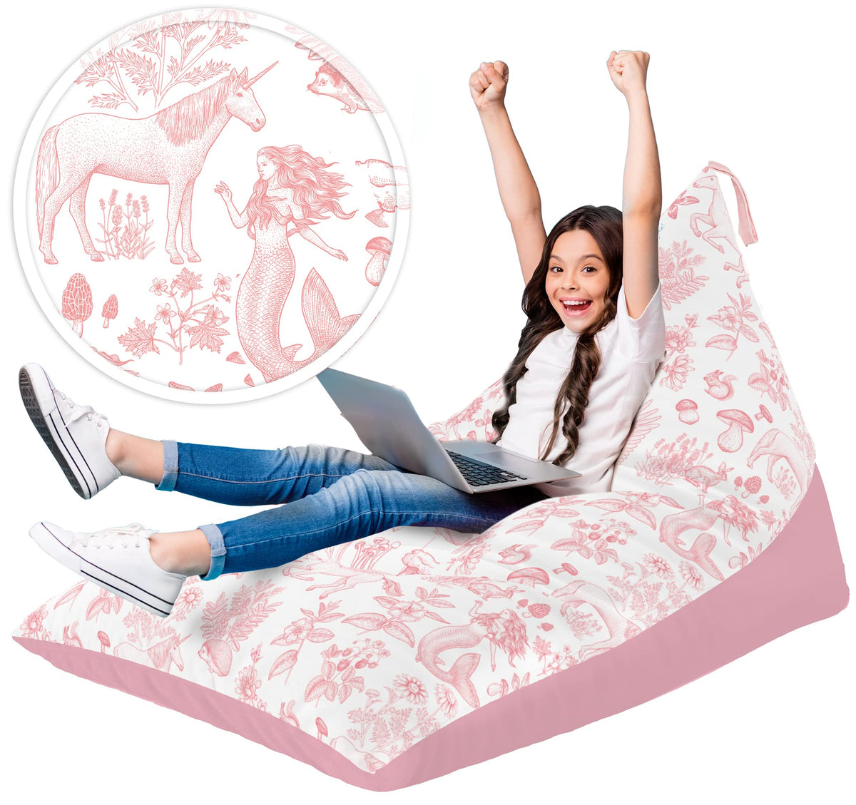 Huddle Designer Stuffed Animal Bean Bag Storage Chair Cover XL Pink