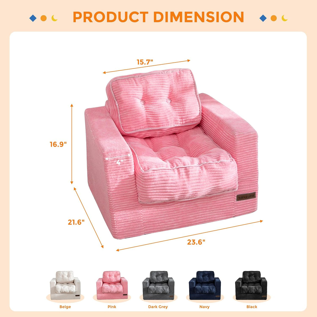 MAXYOYO Kids Bean Bag Chair, Upholstered Bean Bag Sofa Cloud Seat