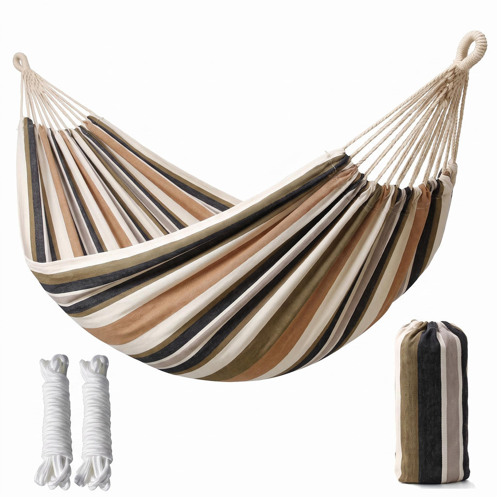 Canvas Hammock 122" Long X 59" Wide 2 Person Hammock 440 pounds Maximum Weight Applicable Scenes in Courtyard Autumn, Indoor Hanging Chairs, Beach Leisure (Blue White, Full)