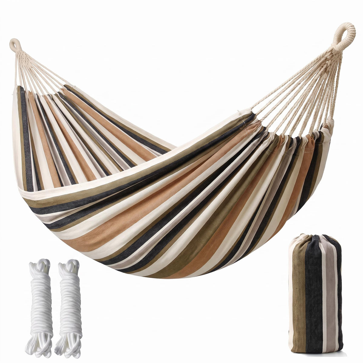 Canvas Hammock 122" Long X 59" Wide 2 Person Hammock 440 pounds Maximum Weight Applicable Scenes in Courtyard Autumn, Indoor Hanging Chairs, Beach Leisure (Blue White, Full)
