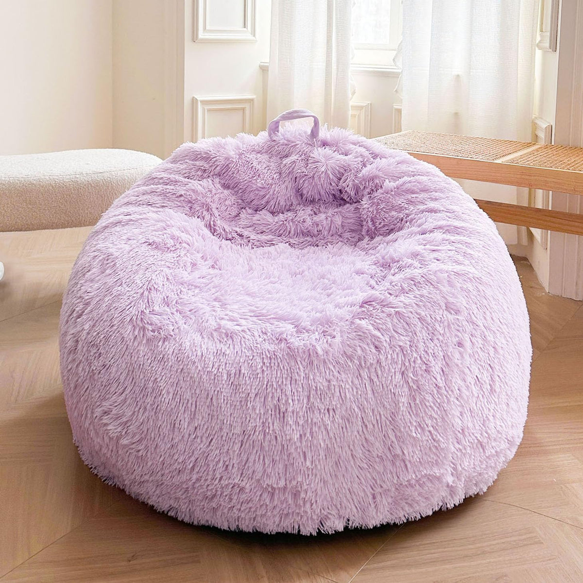 XeGe Kids Fluffy Faux Fur Bean Bag Chair Cover(No Filler), Rainbow