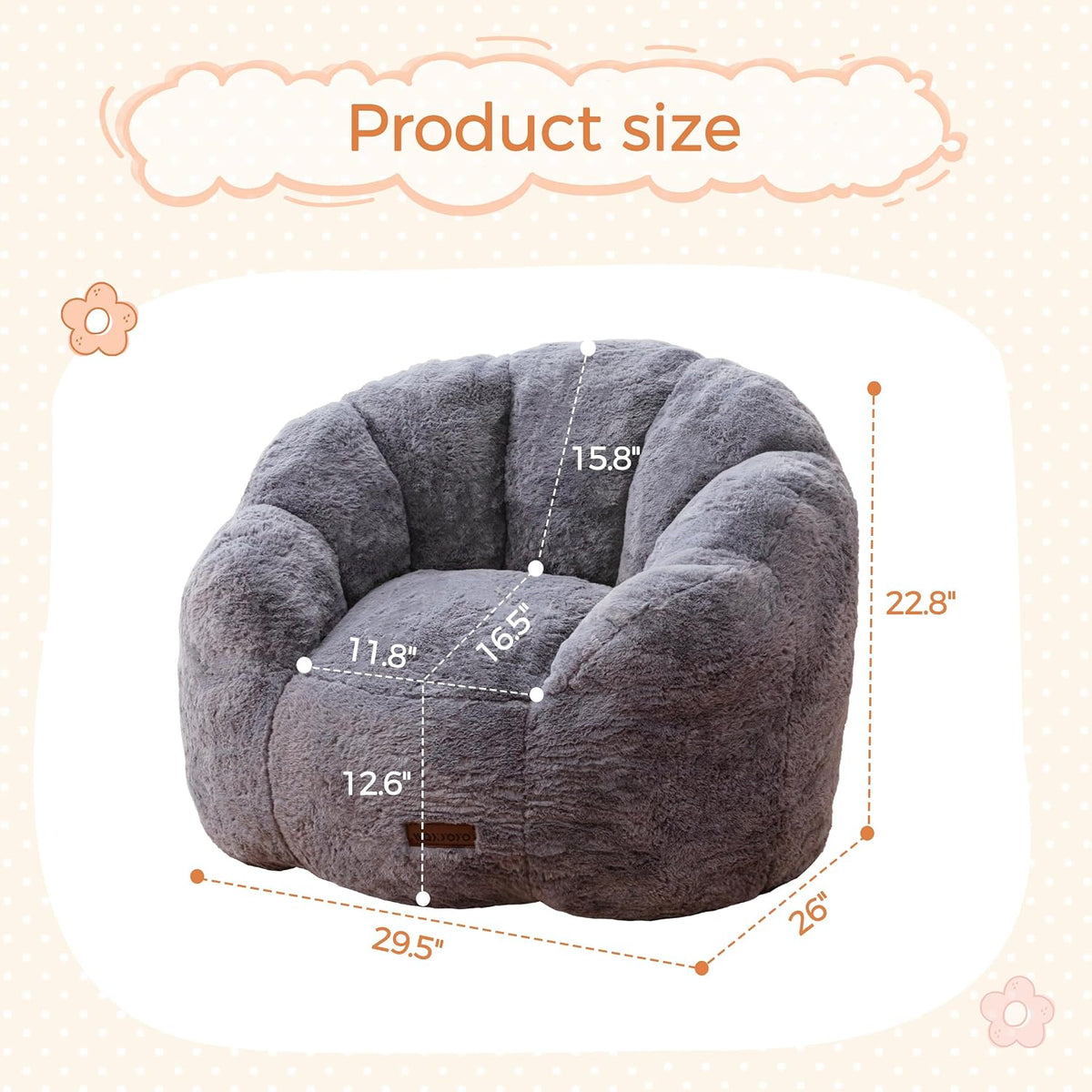 MAXYOYO Kids Bean Bag Chair, Floral Shaped Bean Bag Sofa, Grey