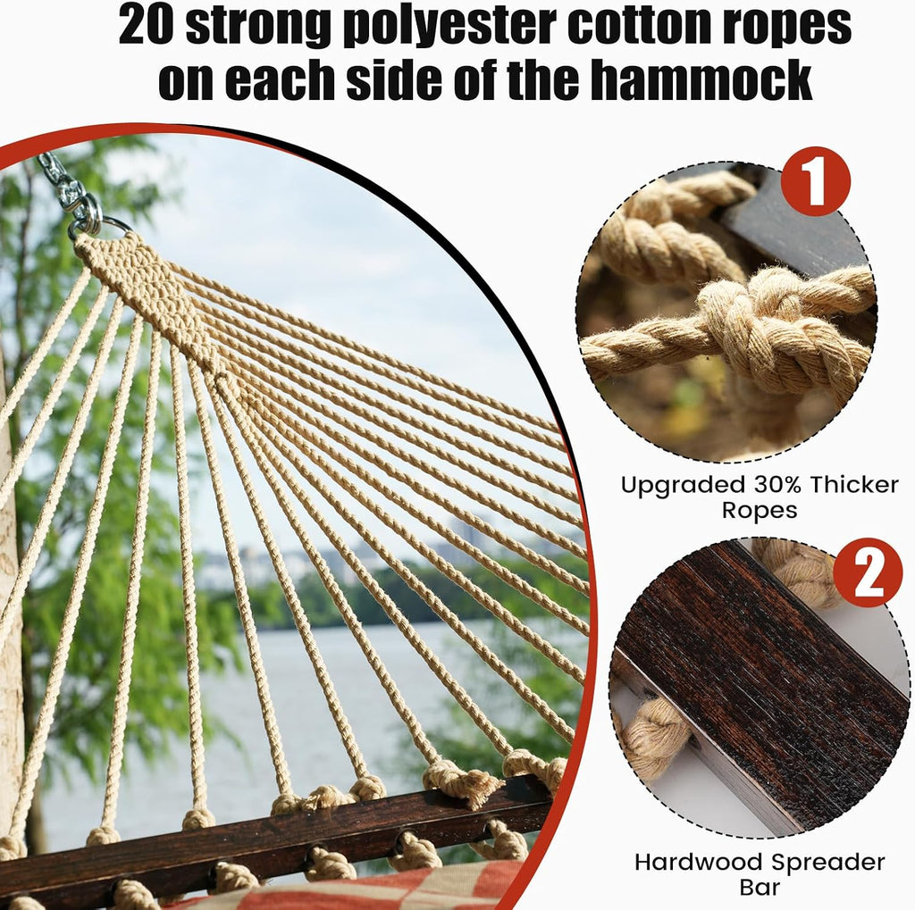 Quilted Double Hammock, Non-Fading Fabric, 600‑LBS Capacity