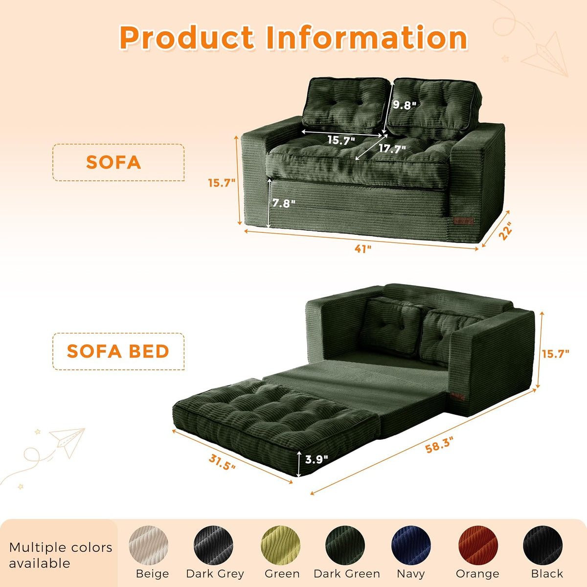 MAXYOYO Convertible Sofa Bed for Boys and Girls, Floor Kids Bean Bag Chair