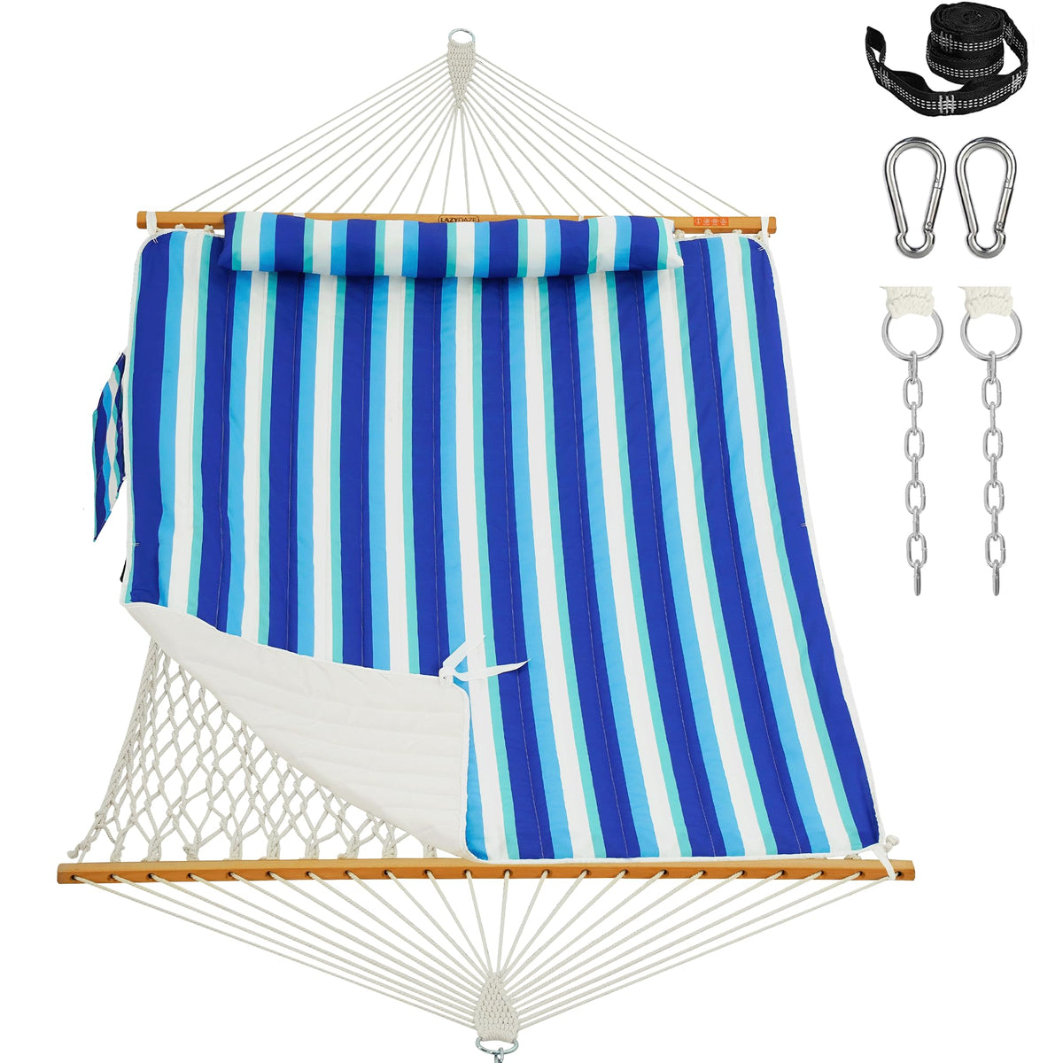 Lazy Daze Double Handwoven Rope Hammock with Pad and Pillow Set for Outdoor