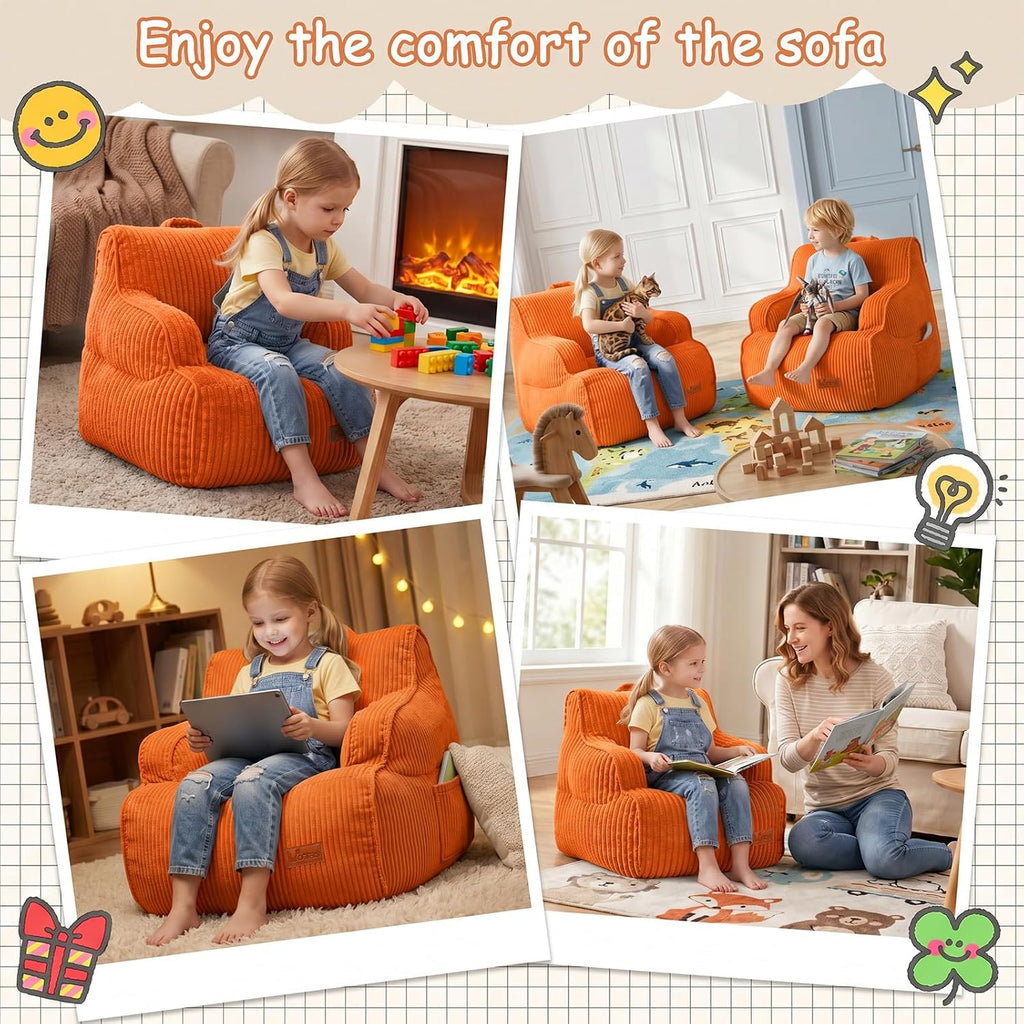 Bean Bag Chairs for Kids, Kids Bean Bag with Side Pocket-BurntOrange