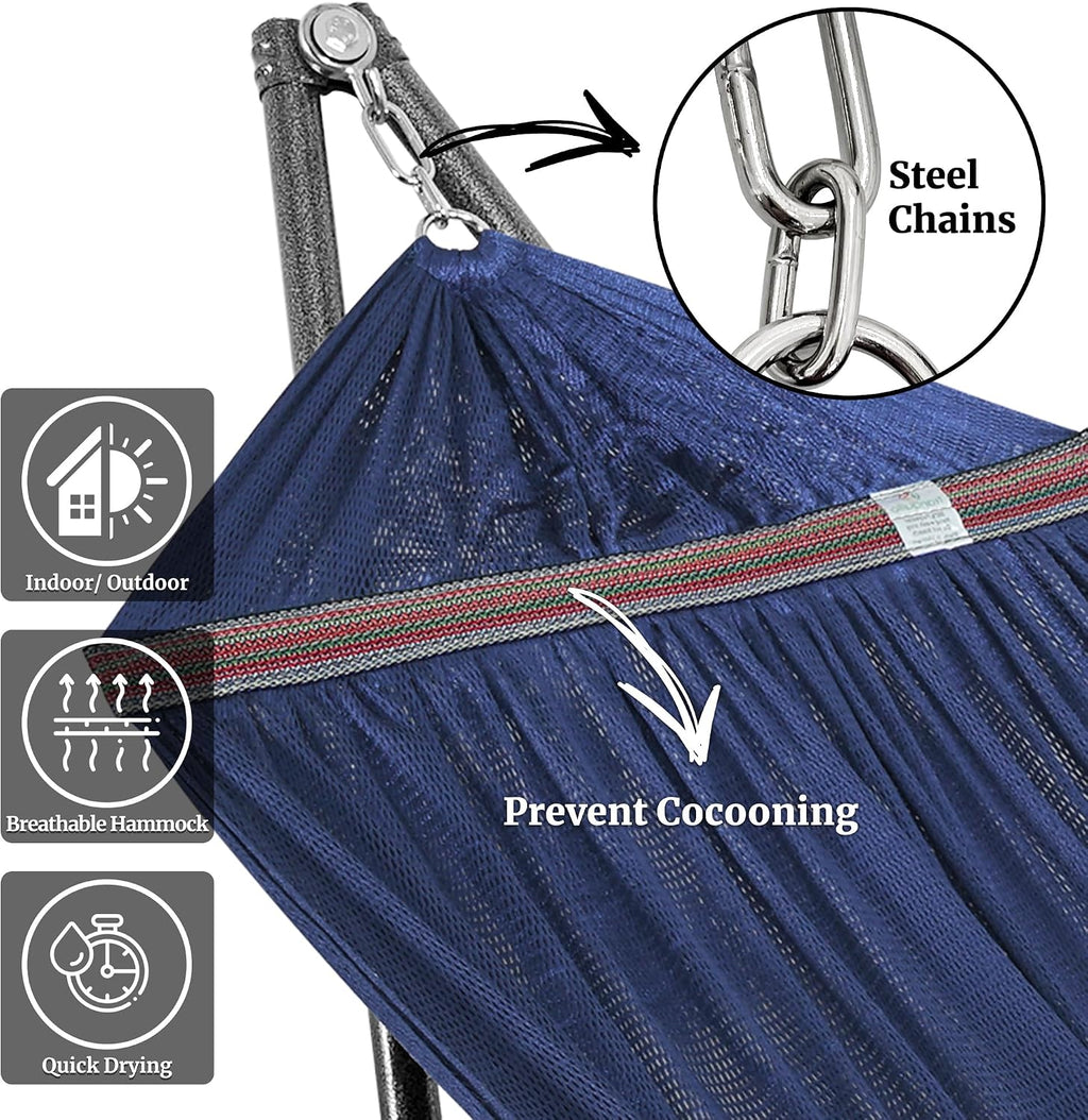 Tranquillo 600lbs Double Hammock with Stand Outdoor Indoor, Camping- Aegean