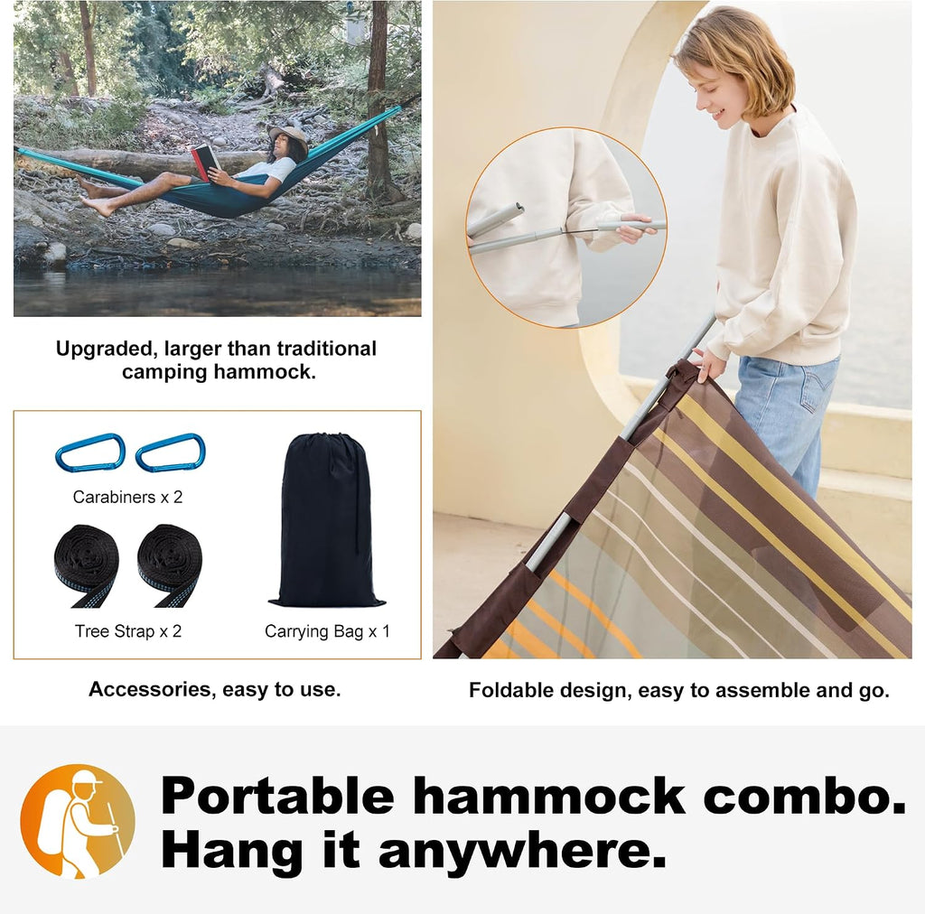 GAFETE 14ft Portable 2 Person Hammock, Quick Dry Textilene, 550 lb Capacity