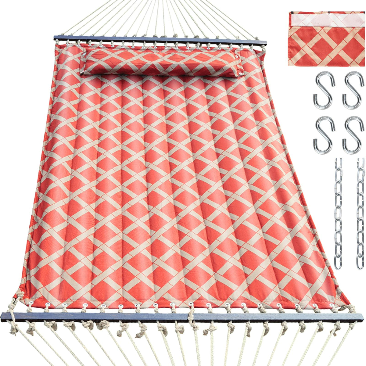 Quilted Double Hammock, Non-Fading Fabric, 600‑LBS Capacity