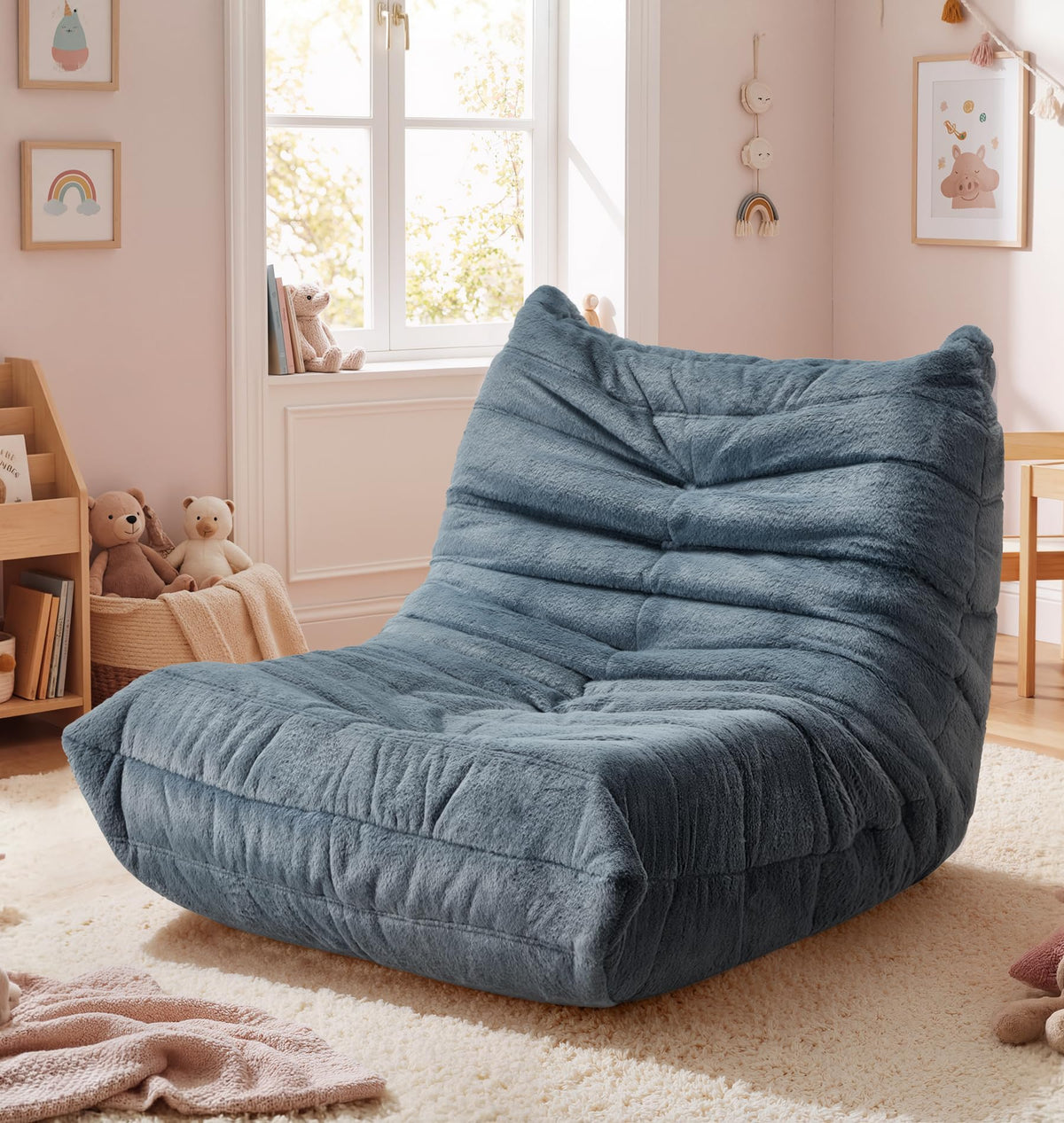 Hobestluk Kids Bean Bag Chair Fluffy Light Pink Small Beanbag Couch