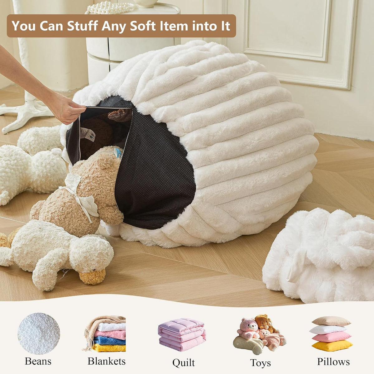 MEGO Kids Fluffy Faux Rabbit Fur Bean Bag Cover, No Filler, Burnt Orange