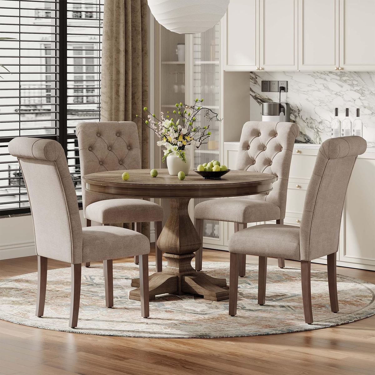 MALOL Upholstered Tufted Dining Room Chairs Set of 4, Parsons Kitchen Chairs with Padded Seat and Solid Wood Legs, Fabric Accent Side Diner Chair for Dining Room/Kitchen/Living Room, Beige