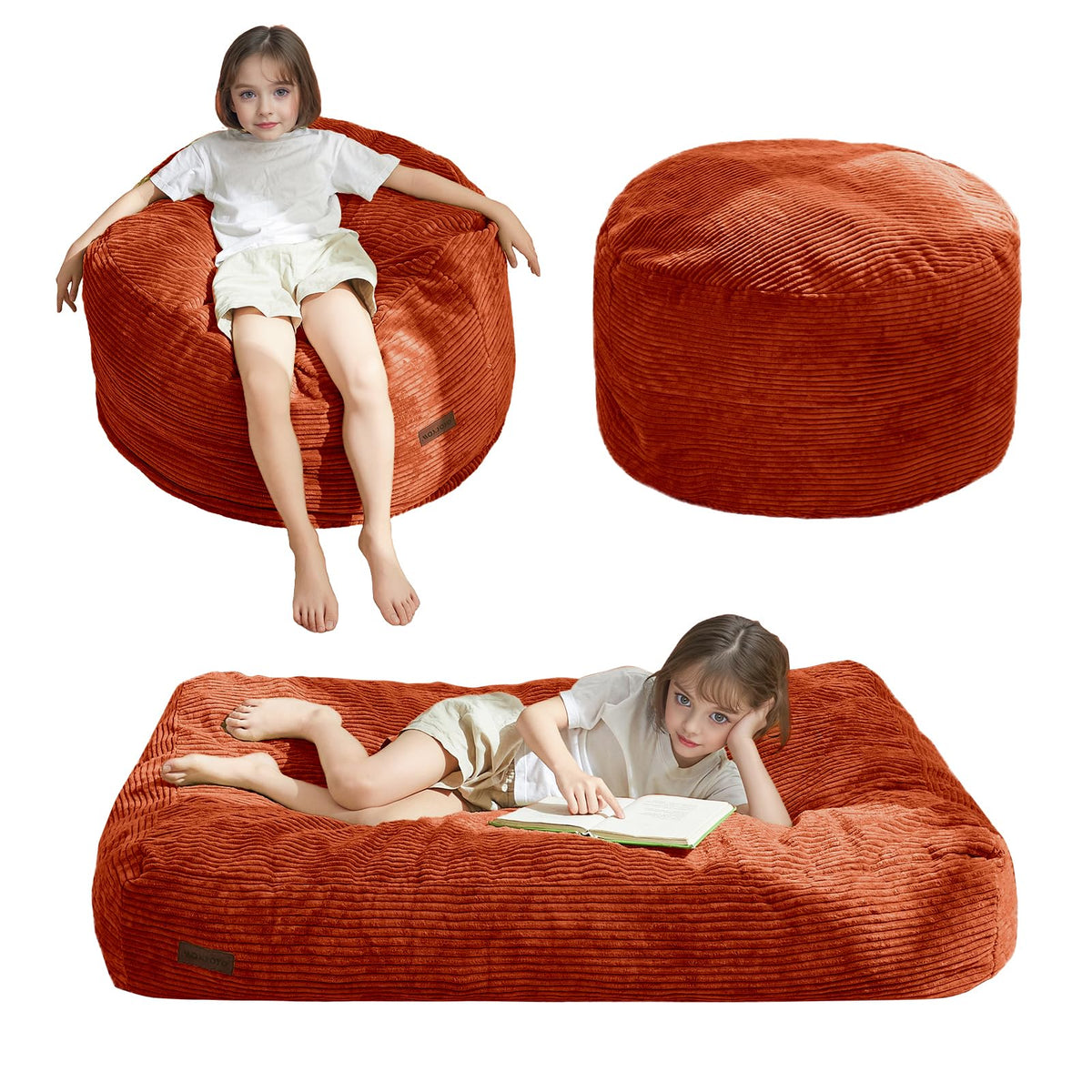MAXYOYO Bean Bag Chair for Kids, Convertible Bean Bag Seat, Orange