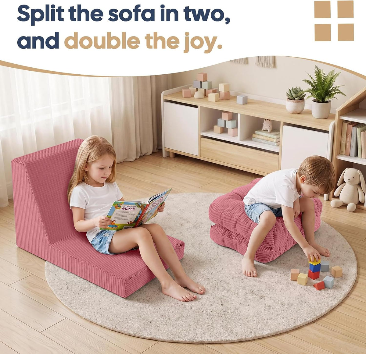 COMAX Bean Bag Chairs for Kids, 3-in-1 Foldable Kids Sofa Couch