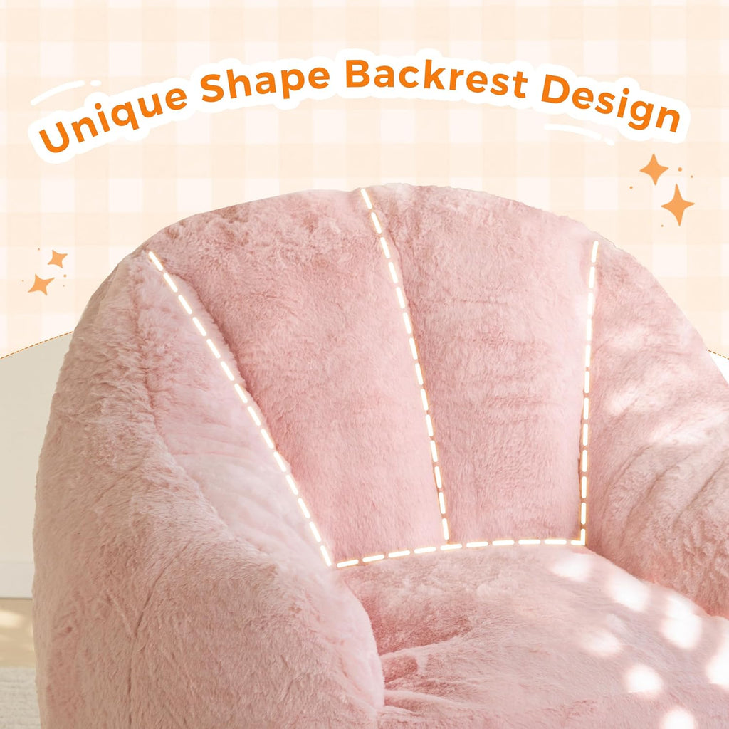 MAXYOYO Kids Bean Bag Chair, Comfy Bean Bag Sofa with Back Support, Faux Fur Cute Chair for Boys and Girls, Stuffed Floor Sofa for Nursery, Bedroom, Pink