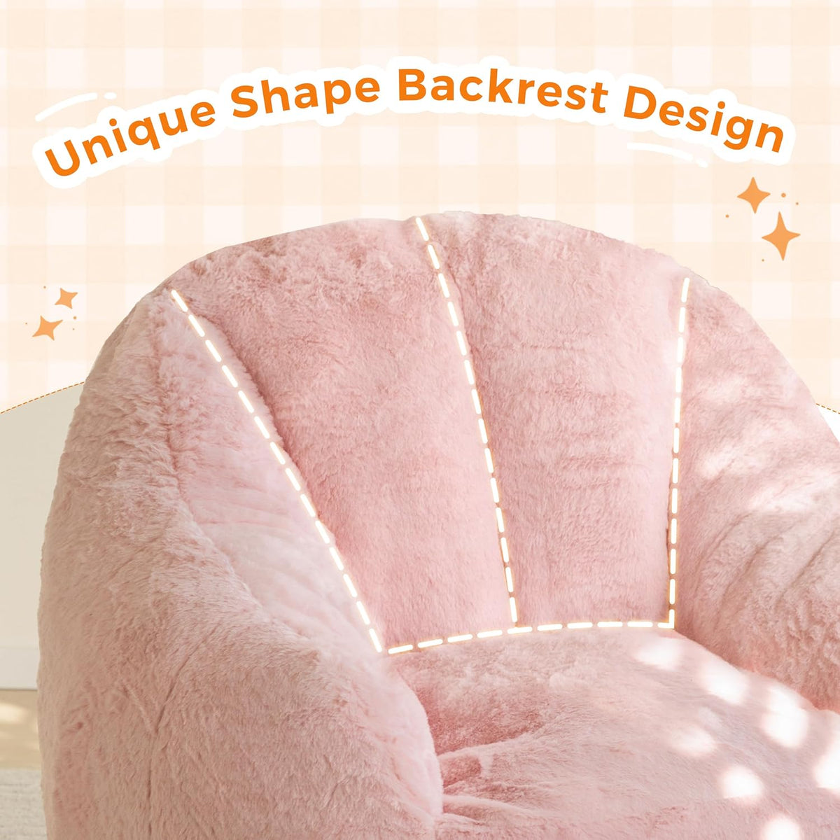 MAXYOYO Kids Bean Bag Chair, Comfy Bean Bag Sofa with Back Support, Faux Fur Cute Chair for Boys and Girls, Stuffed Floor Sofa for Nursery, Bedroom, Pink