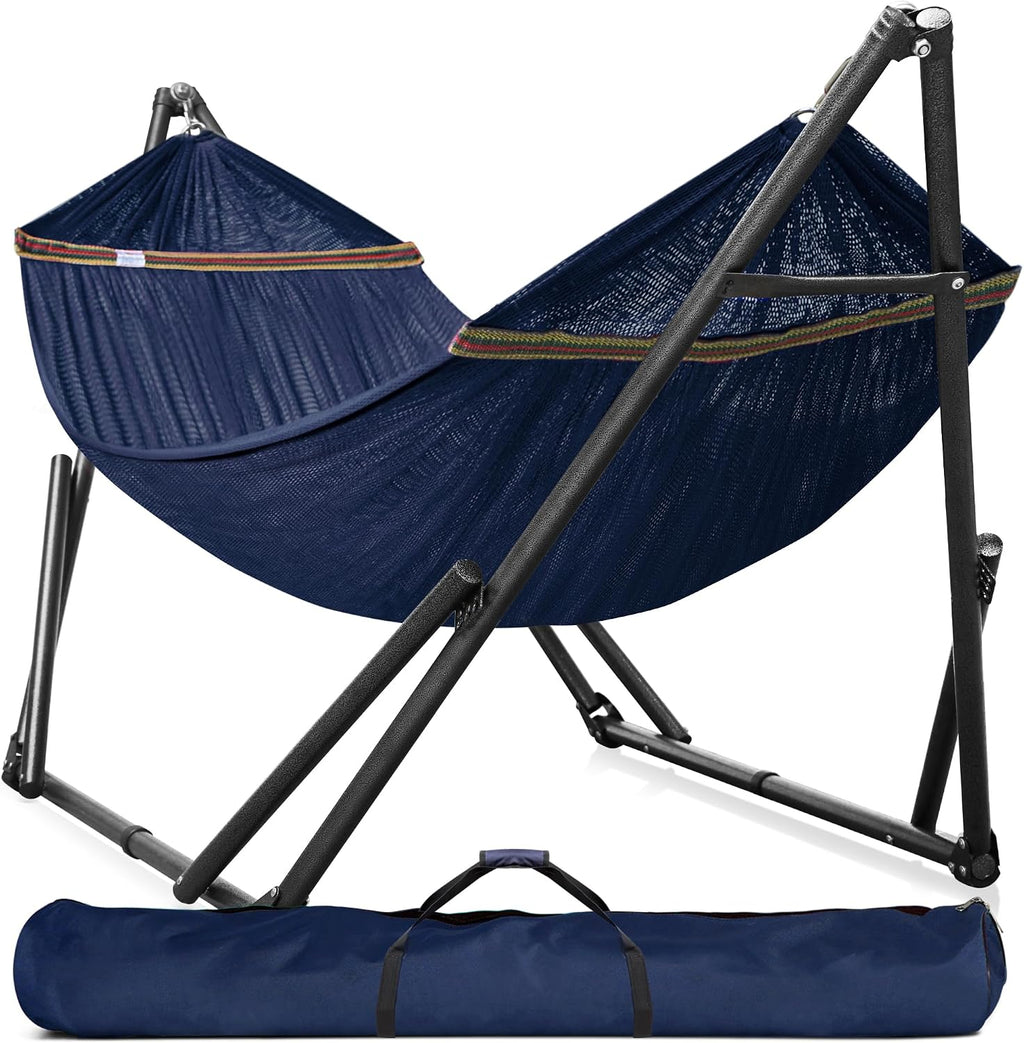 Tranquillo 600lbs Double Hammock with Stand Outdoor Indoor, Camping- Aegean