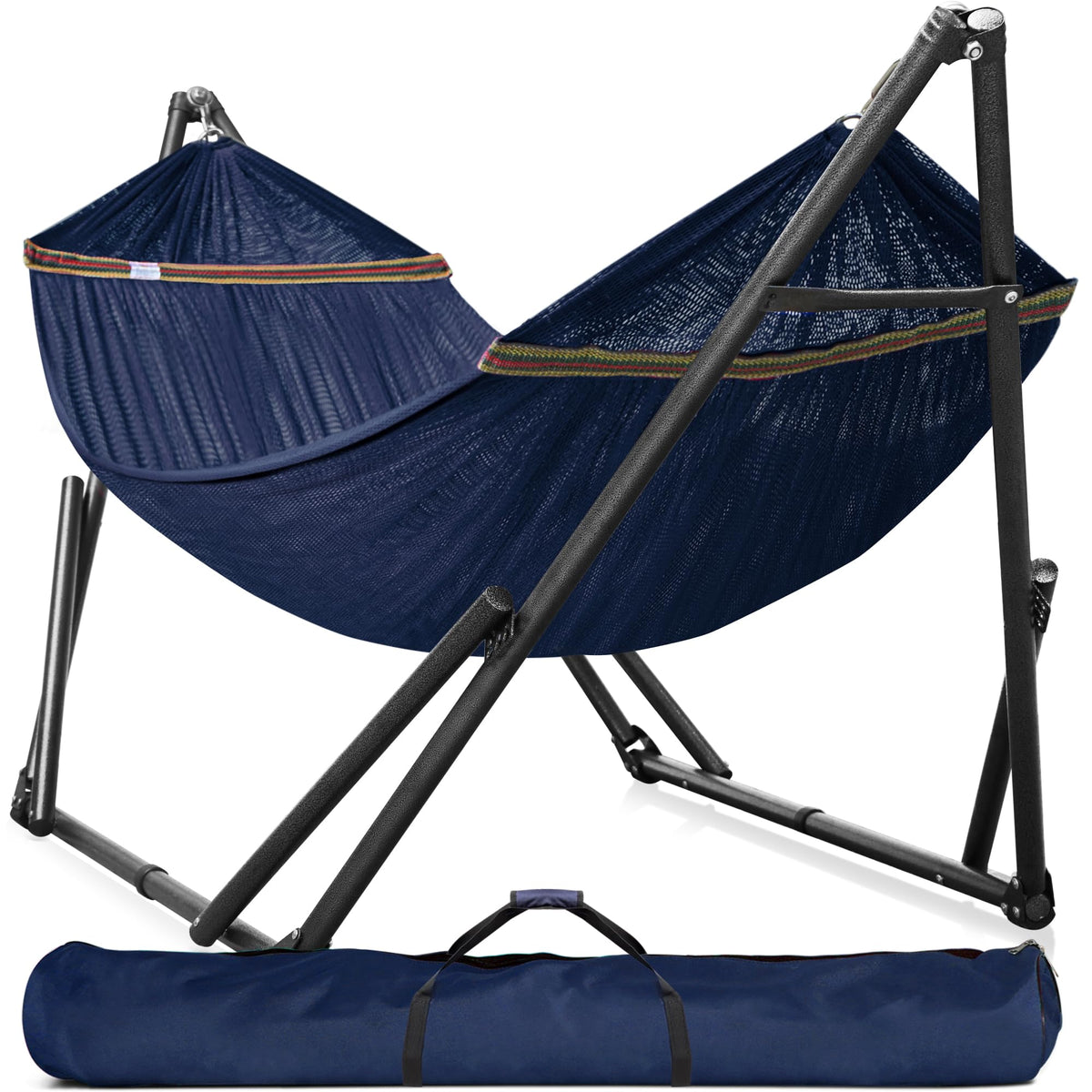Tranquillo 600lbs Double Hammock with Stand Outdoor Indoor, Camping- Aegean