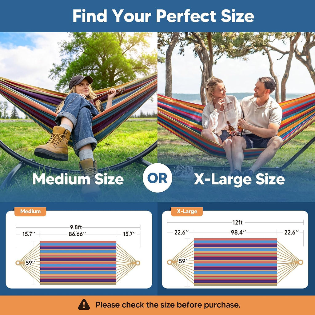 SUNCREAT Outdoor Double Hammock, Portable Tree Colorful Hammock, Colorful Stripes