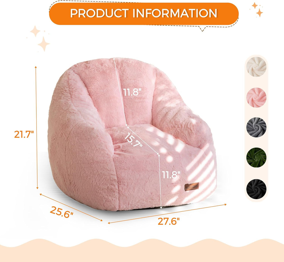 MAXYOYO Kids Bean Bag Chair, Comfy Bean Bag Sofa with Back Support, Faux Fur Cute Chair for Boys and Girls, Stuffed Floor Sofa for Nursery, Bedroom, Pink