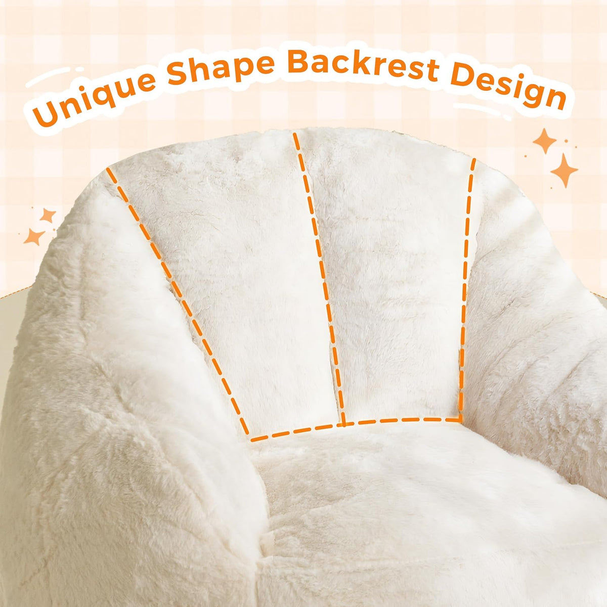 MAXYOYO Kids Bean Bag Chair, Comfy Bean Bag Sofa with Back Support, Faux Fur Cute Chair for Boys and Girls, Stuffed Floor Sofa for Nursery, Bedroom, Beige
