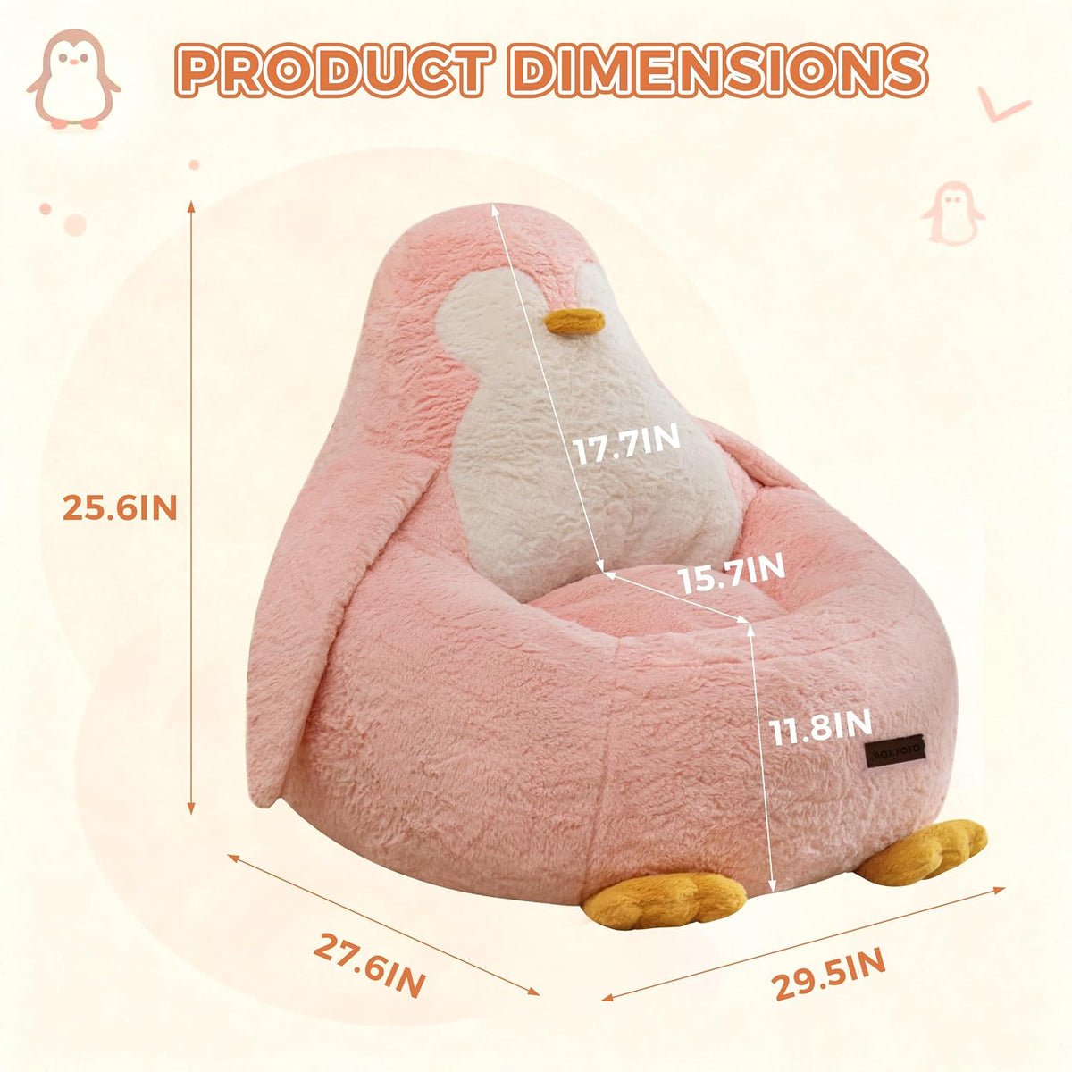MAXYOYO Kids Bean Bag Chair, Cute Floor Sofa with Penguin‑Shaped Backrest