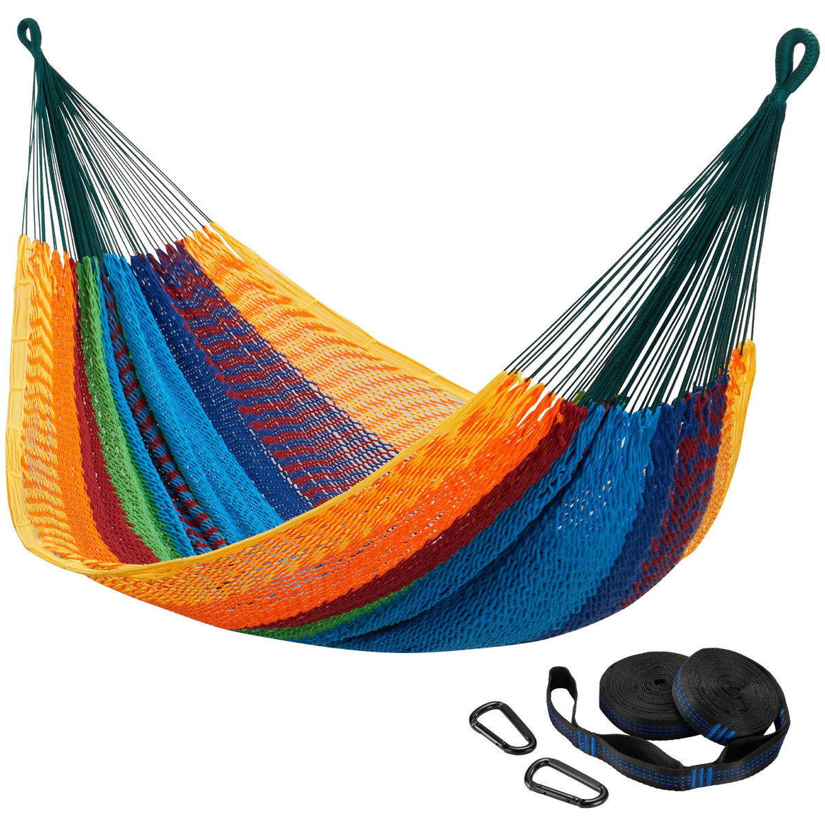 CHULIM Handwoven Mayan Hammock with 10ft Tree Straps, 550lbs Capacity Soft Rope Double Hammock, Portable Outdoor Hammock with Carry Bag for Camping Backyard Beach - Black White Stripe