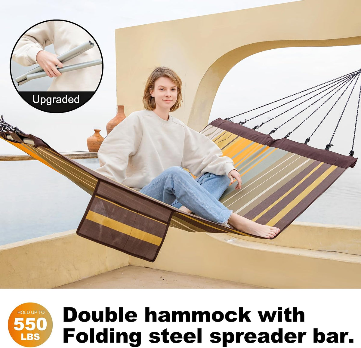 GAFETE 14ft Portable 2 Person Hammock, Quick Dry Textilene, 550 lb Capacity
