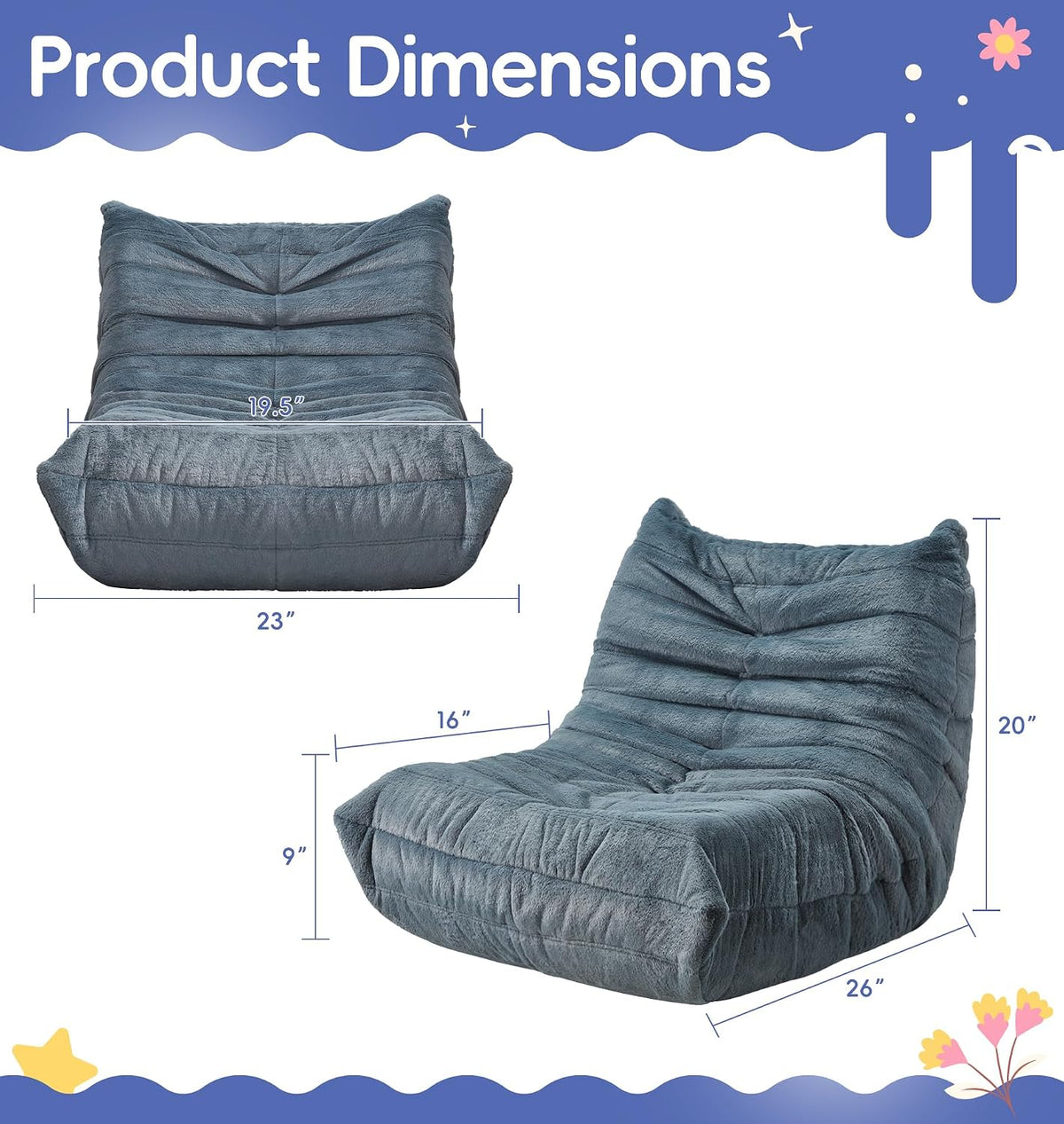 Hobestluk Kids Bean Bag Chair Fluffy Beanbag Couch with Spaciuos Design