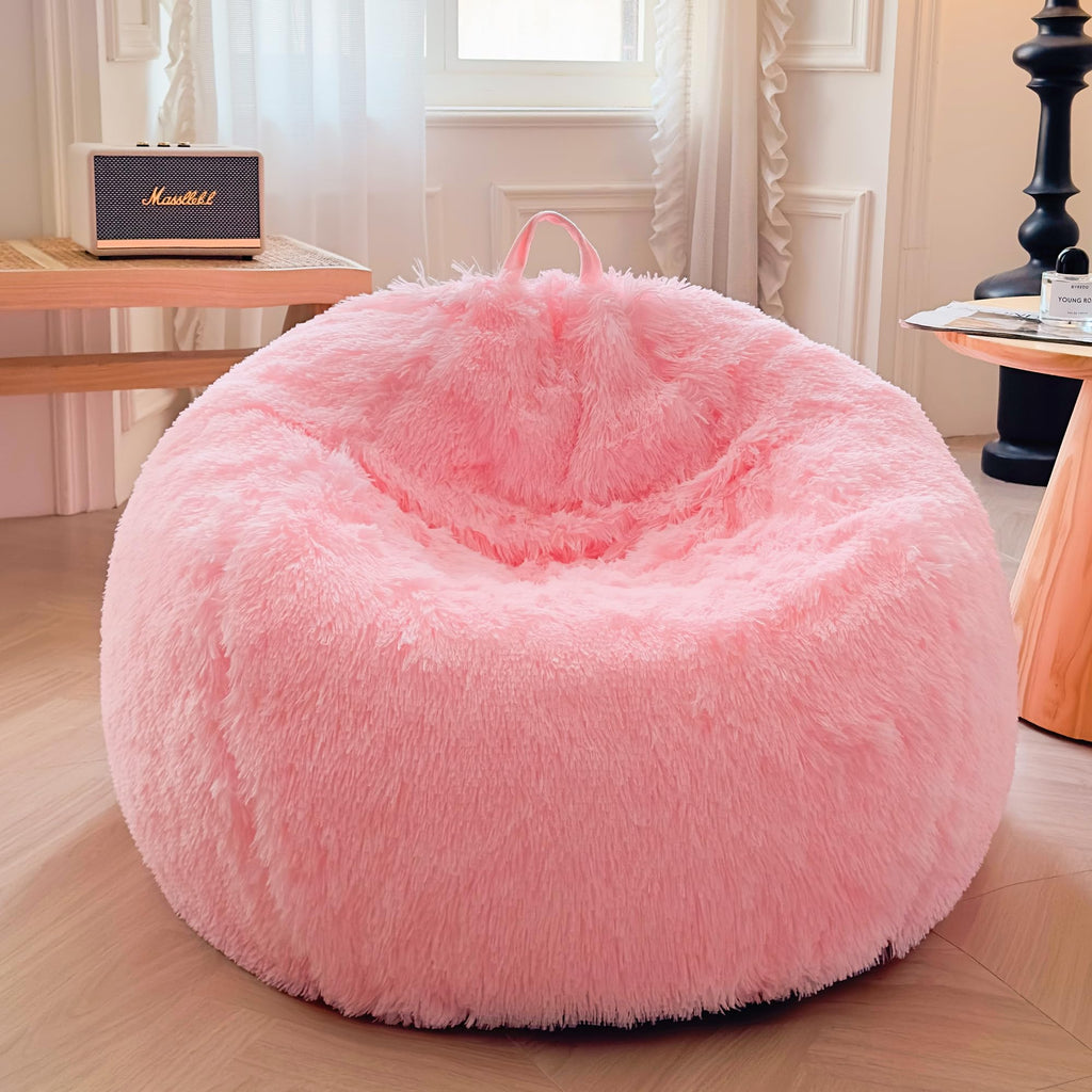 XeGe Kids Fluffy Faux Fur Bean Bag Chair Cover(No Filler), Rainbow