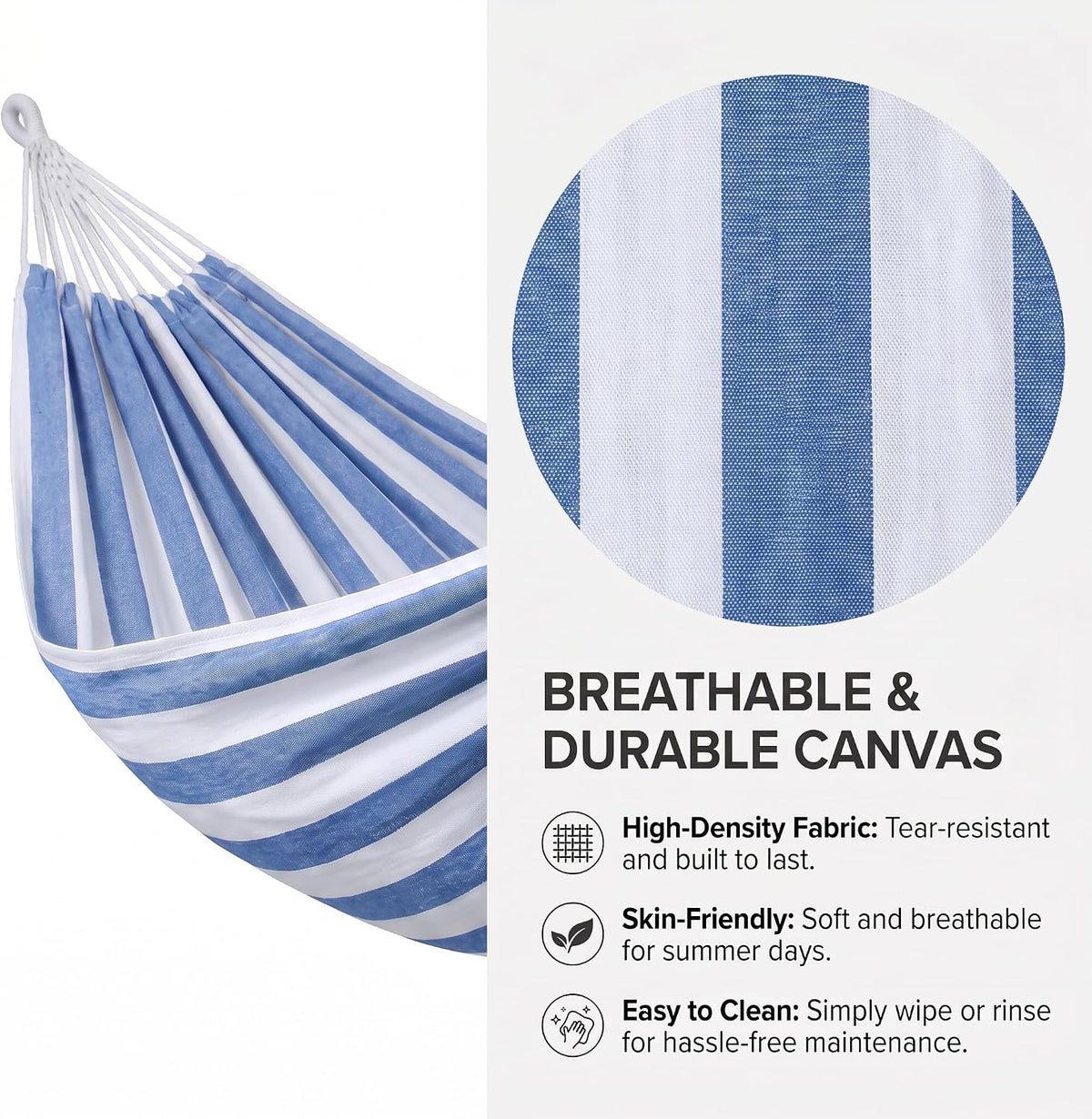 Canvas Hammock 122" Long X 59" Wide 2 Person Hammock 440 pounds Maximum Weight Applicable Scenes in Courtyard Autumn, Indoor Hanging Chairs, Beach Leisure (Blue White, Full)