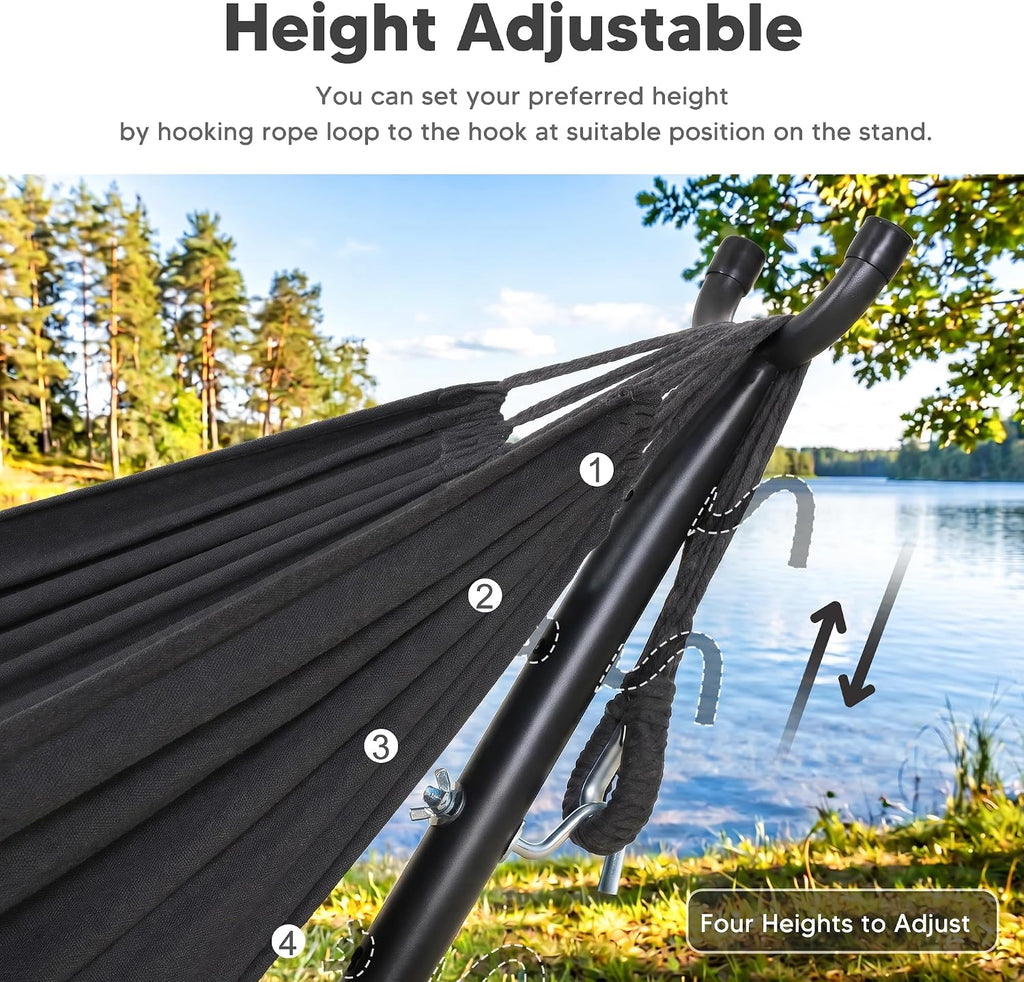 SUNCREAT Stand Alone Hammock with Stand for Outside 2 Person, Dark Gray