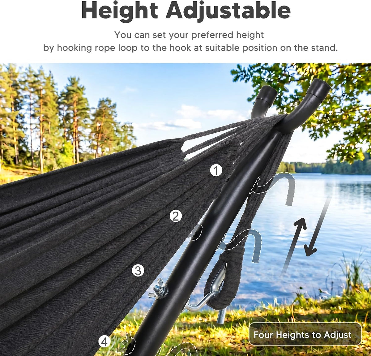 SUNCREAT Stand Alone Hammock with Stand for Outside 2 Person, Dark Gray
