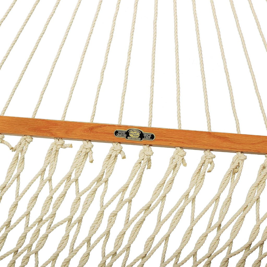 Original Pawleys Island Single Oatmeal DuraCord Rope Hammock – 12 ft. x 50 in., 1-Person, 450 lb Capacity, Oak Spreader Bar, Zinc-Plated Hardware, Handcrafted in the USA