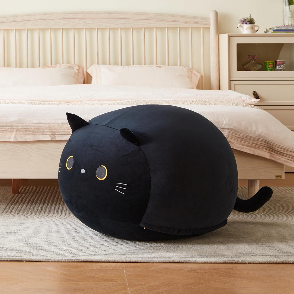 Stuffed Animal Storage Bean Bag Chair Cover for Kids Black Cat Beanbag Chair for Girls Large Size Toy Organizer Cover Only Without Filling