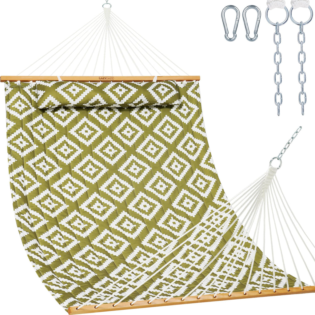 Lazy Daze 12FT Double Quilted Hammock for Outside with Pillow, Floral Auqa