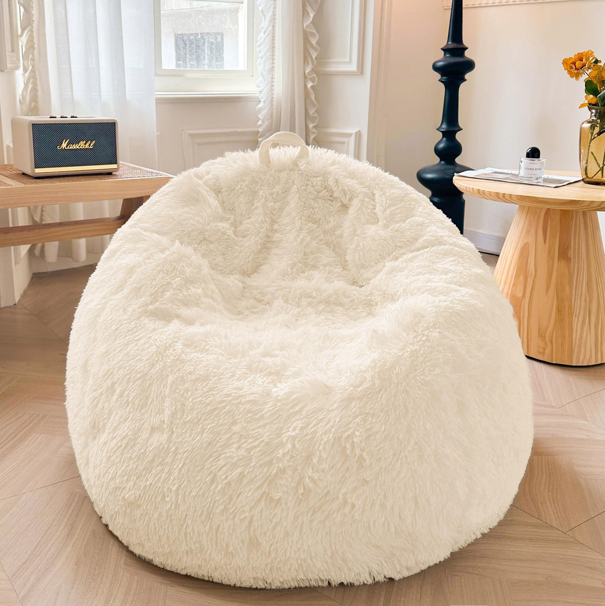 XeGe Kids Fluffy Faux Fur Bean Bag Chair Cover(No Filler), Rainbow