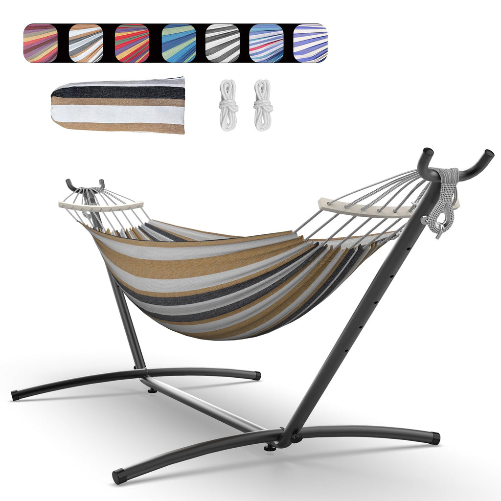 Everyfun Double Hammock with Stand for 2 Person, 600 lb Capacity, Rainbow