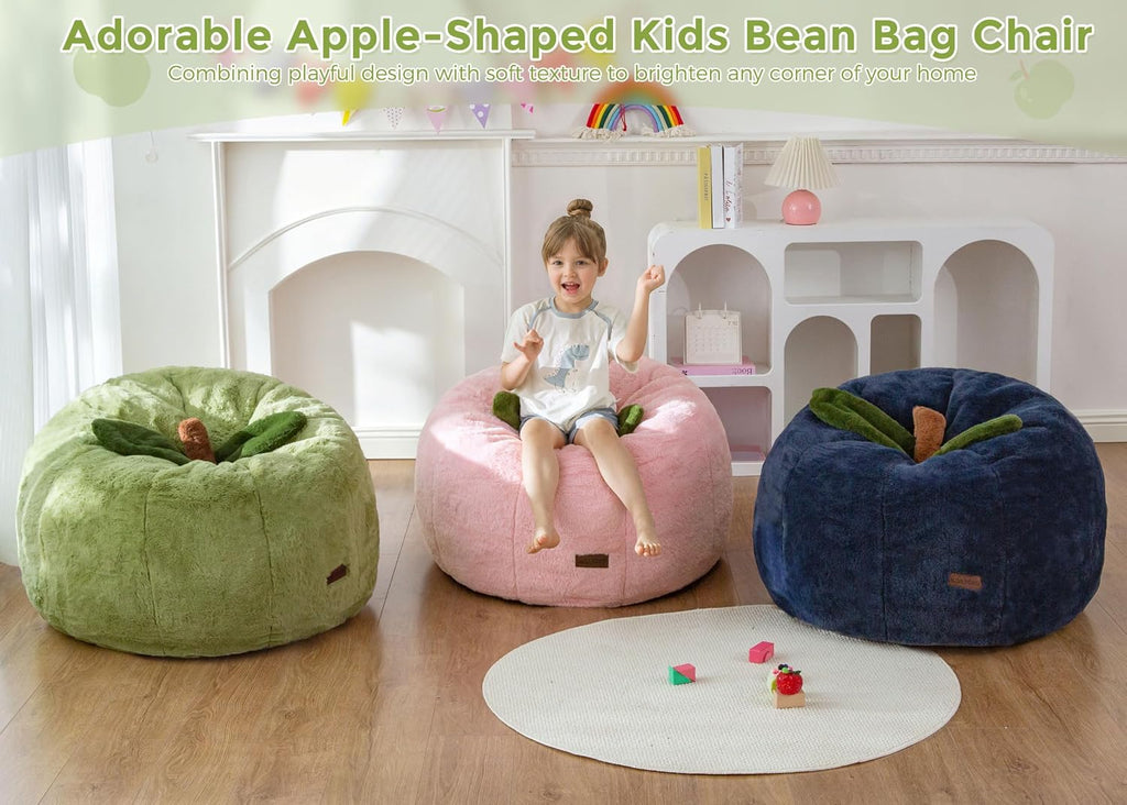 MAXYOYO Kids Bean Bag Chair, Apple-Shaped Toddler Sofa with Fur Fabric