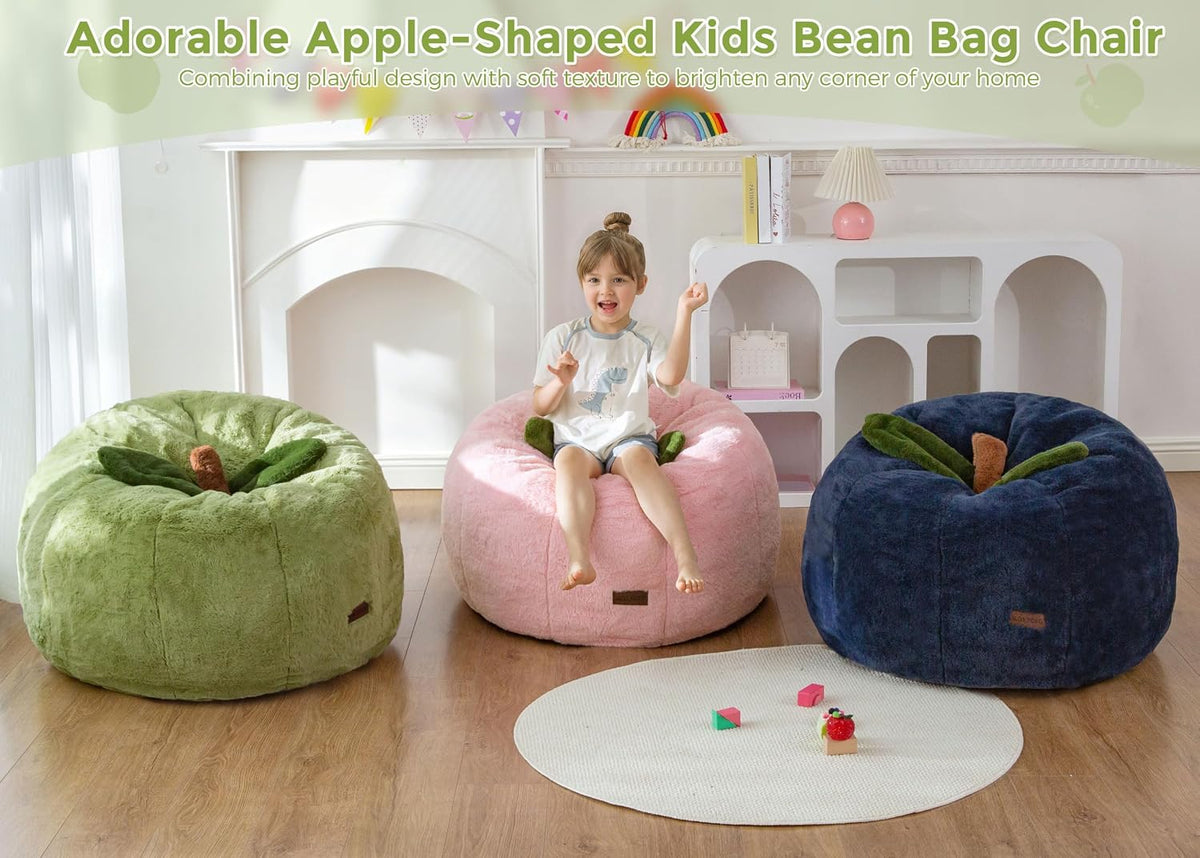 MAXYOYO Kids Bean Bag Chair, Apple-Shaped Toddler Sofa with Fur Fabric