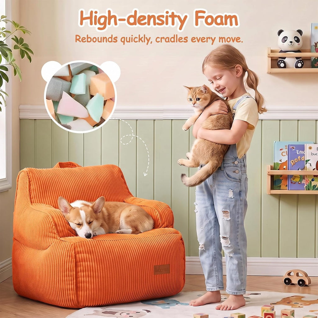 Bean Bag Chairs for Kids, Kids Bean Bag with Side Pocket-BurntOrange